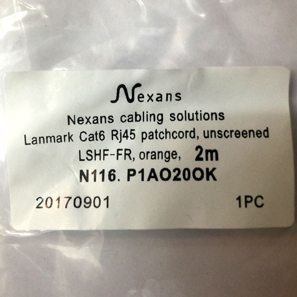 پچ کورد Cat6 نگزنس مدل P1AO20OK | UTP | طول ۲ متر | LSZH