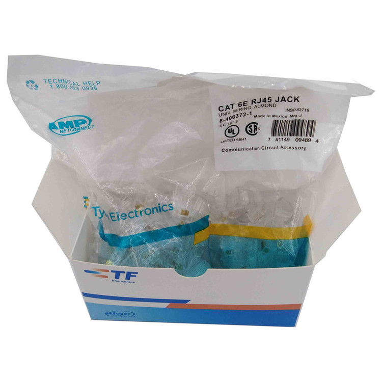 سوکت شبکه CAT6E امپ مدل JN16E | بسته ۱۰۰ عددی | RJ45 UTP