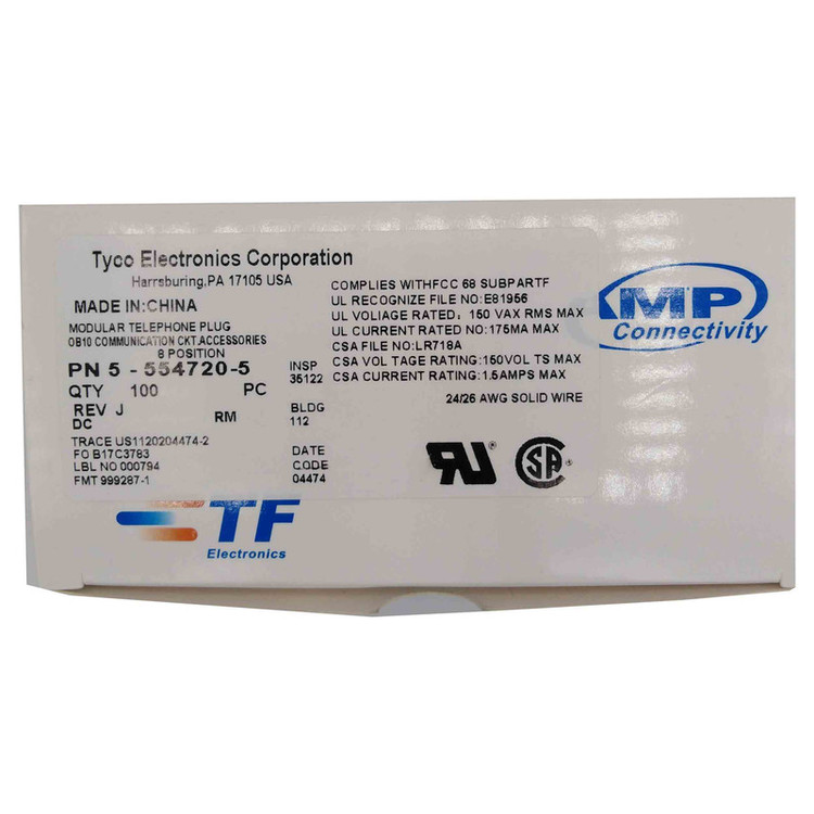 سوکت شبکه CAT6E امپ مدل JN16E | بسته ۱۰۰ عددی | RJ45 UTP